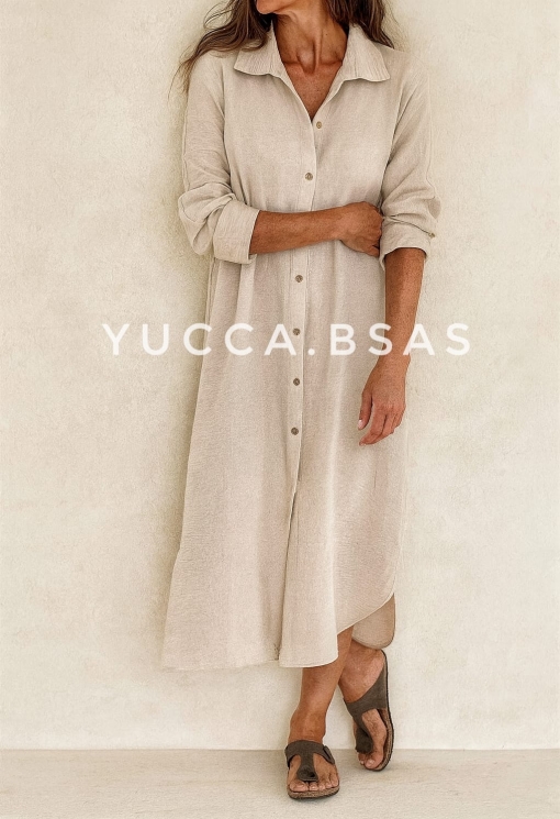 Vestido camisero Mallorca - beige - Imagen 4
