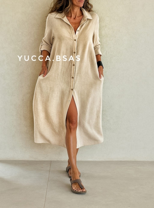 Vestido camisero Mallorca - beige - Imagen 5