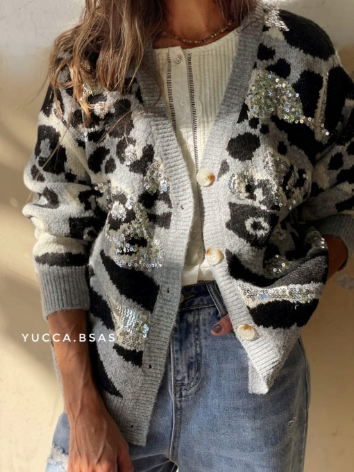 Cardigan Chelsea - print gris - Imagen 4
