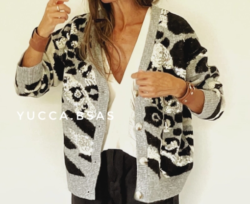 Cardigan Chelsea - print gris - Imagen 3