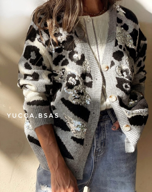 Cardigan Chelsea - print gris - Imagen 2