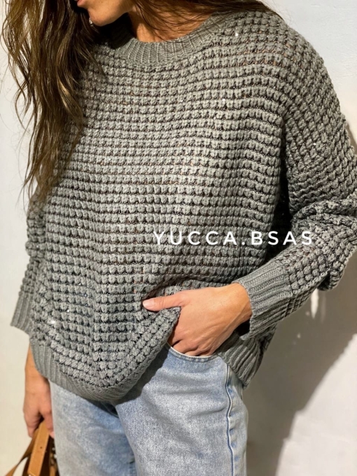 Sweater calado gris - Imagen 6
