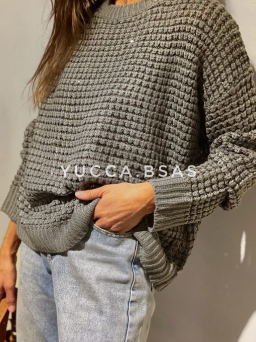 Sweater calado gris - Imagen 2