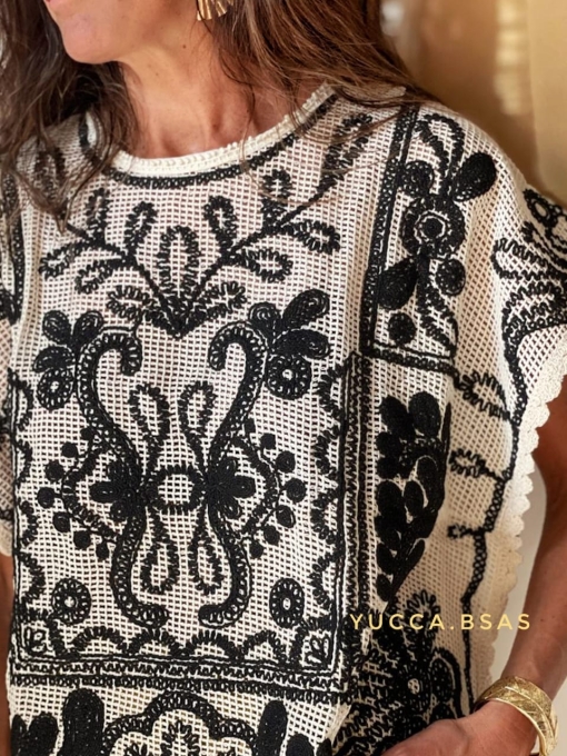 Blusa calada Malibú - natural & negro - Imagen 8