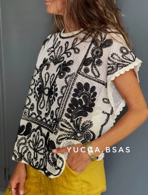 Blusa calada Malibú - natural & negro