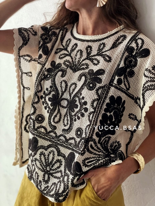 Blusa calada Malibú - natural & negro - Imagen 4