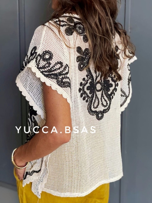 Blusa calada Malibú - natural & negro - Imagen 2
