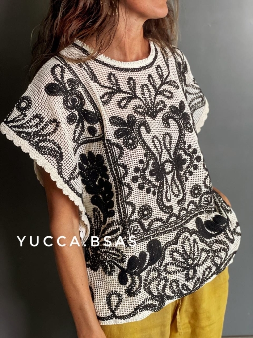 Blusa calada Malibú - natural & negro - Imagen 5