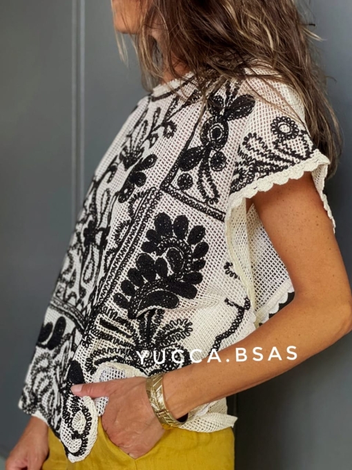 Blusa calada Malibú - natural & negro - Imagen 6