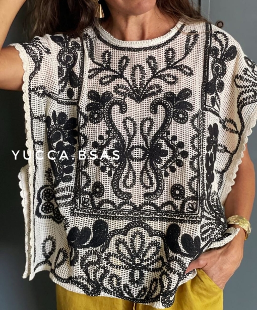 Blusa calada Malibú - natural & negro - Imagen 7