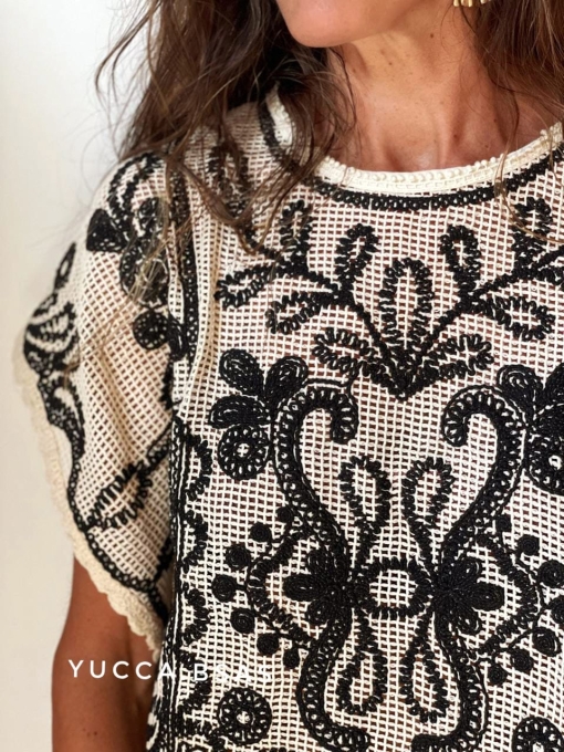 Blusa calada Malibú - natural & negro - Imagen 3