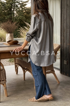 Maxi camisa satén Carmela - gris acero
