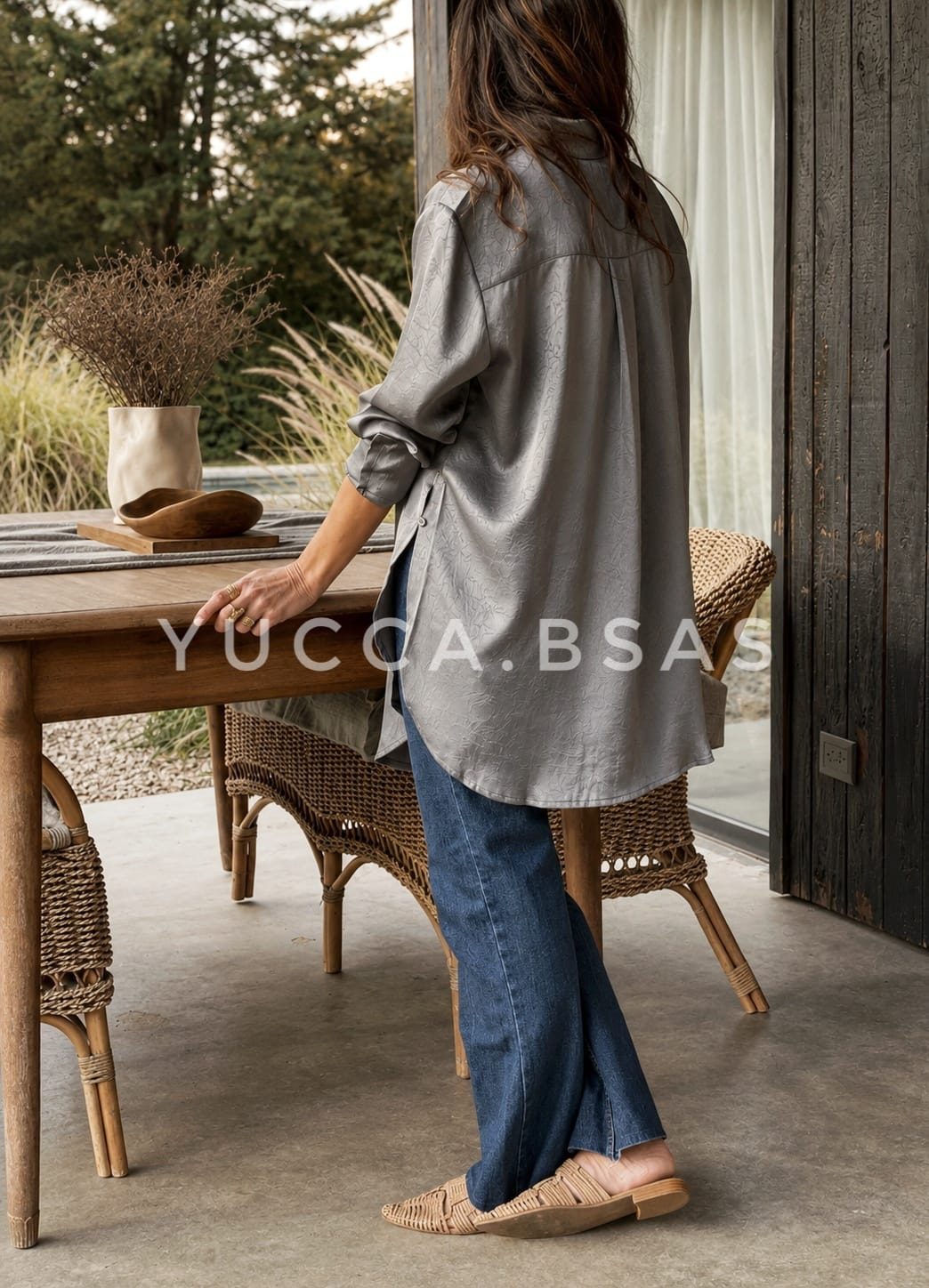 Maxi camisa satén Carmela - gris acero