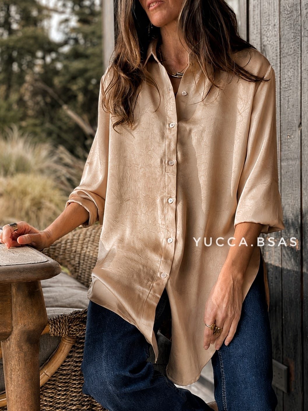 Maxi camisa satén Carmela - beige